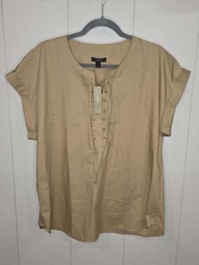 J. Crew Lace-Up Short Sleeve Tee in Tan Size 16 Tall